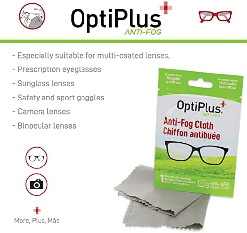Optiplus אנטי ערפל בד למשקפי ראייה, משקפי משקפיים ומגנים | טיפול פרמיום לשימוש חוזר נגד ערפל | 10 מטליות 1000 שימושים | אנטי ערפל לכל העדשות - 10 חבילות